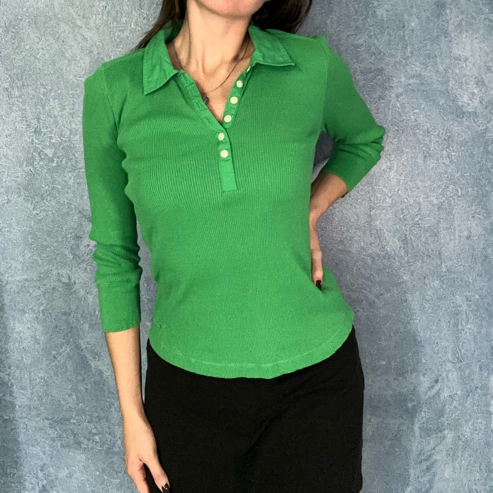 Ralph Lauren Green Collared Ribbed Shirt